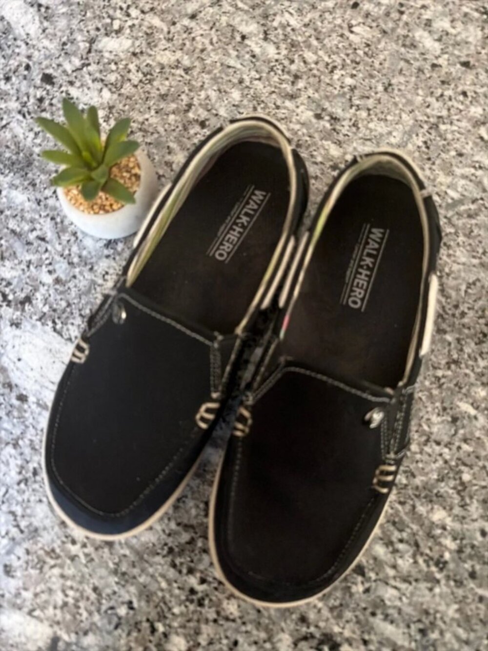 Walk Hero 7W Black Canvas Loafers Arch Support EUC